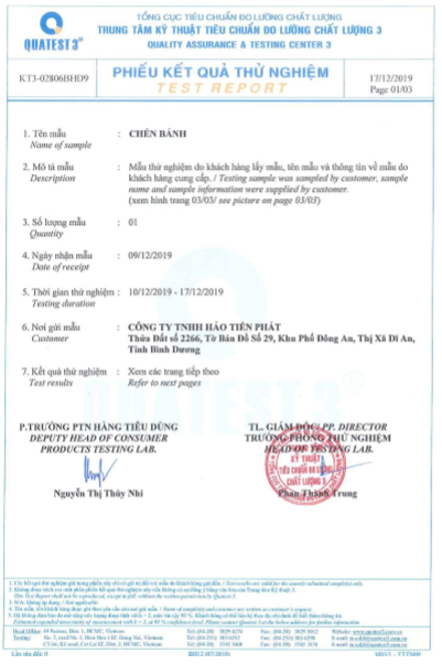 Chứng nhận - Phủ Chống Dính Hảo Tiến Phát - Công Ty TNHH Thương Mại Dịch Vụ Hảo Tiến Phát